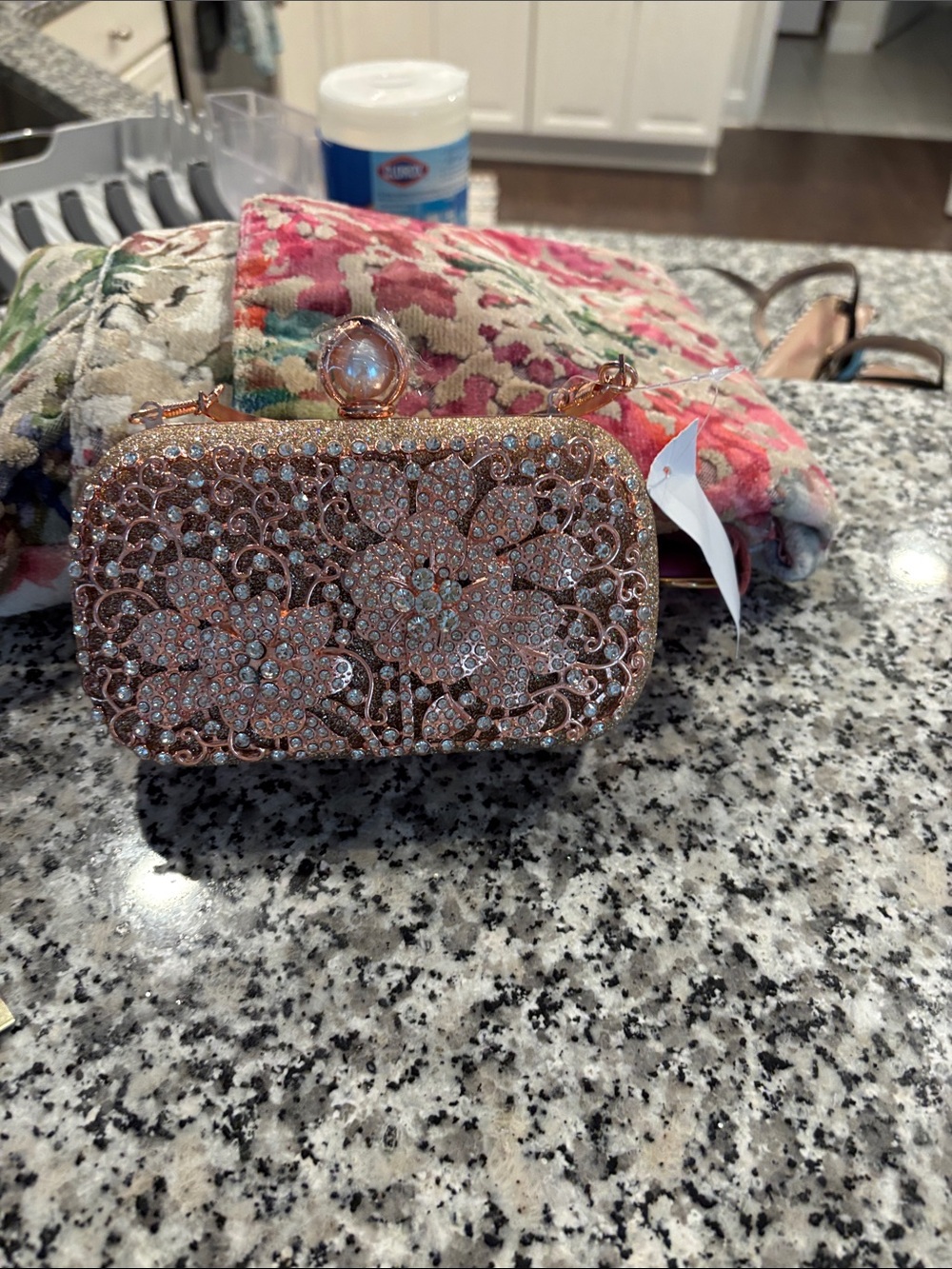Lauren Lorraine Rose Gold Crystal Evening Minaudière